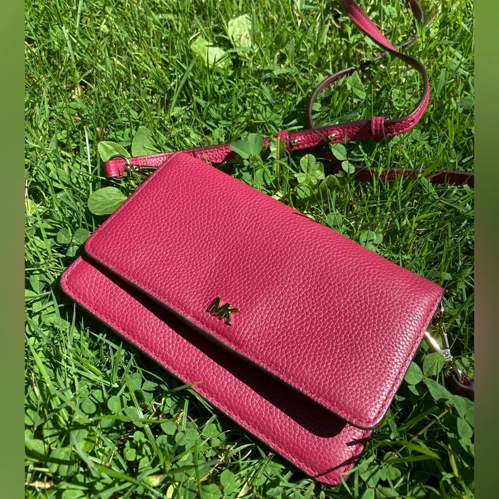 NEW Michael Kors Red Pebbled Leather Convertible Crossbody Bag Small Flap Purse